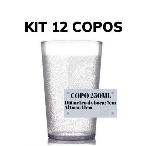 Kit 12 Copos Anti Impacto Policarbonato 250ml