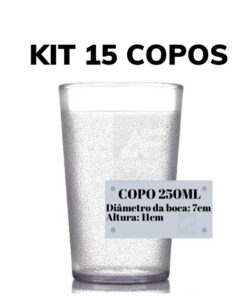 Kit 15 Copos Anti Impacto Policarbonato 250ml