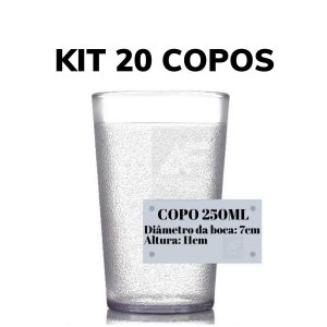 Kit 20 Copos Anti Impacto Policarbonato 250ml