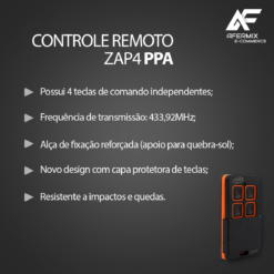 Alternative view of Controle Remoto P/ Automatizadores de Portão Zap 4 Botões Preto e Laranja PPA