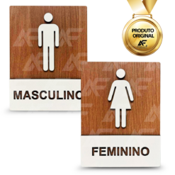Kit Placa de Sinalização Banheiro Feminino e Masculino MDF