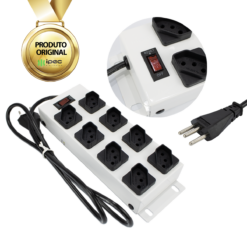 Filtro De Linha Metálico 8 Tomadas Branco Ipec