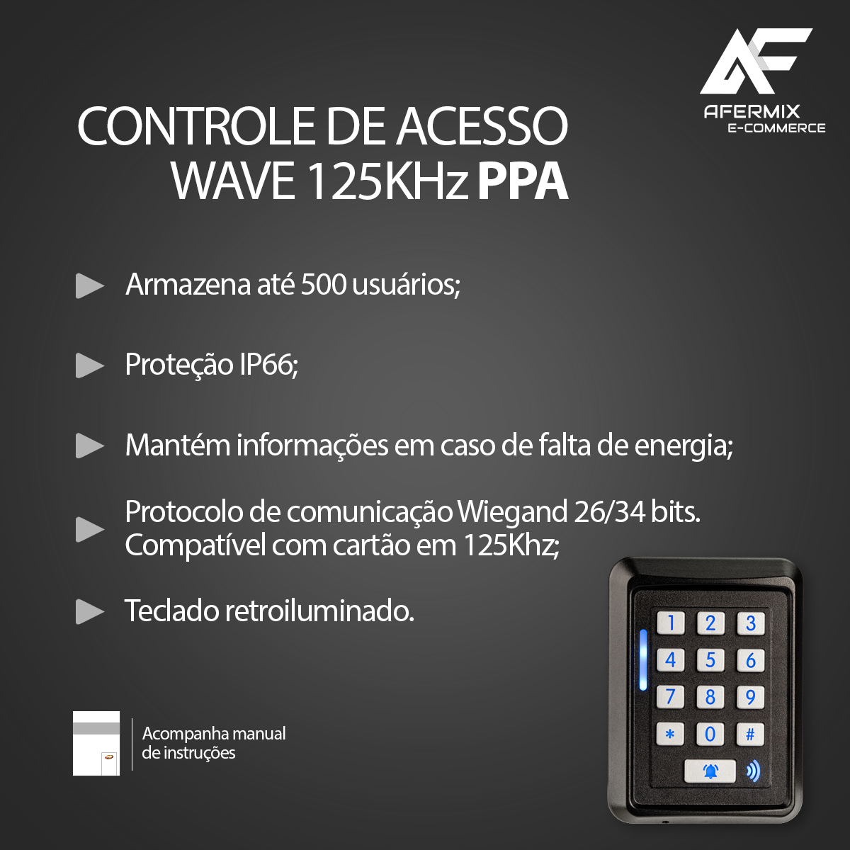 Teclado De Acesso 125khz Wave IP66 Retroiluminado Preto PPA - Imagem 3