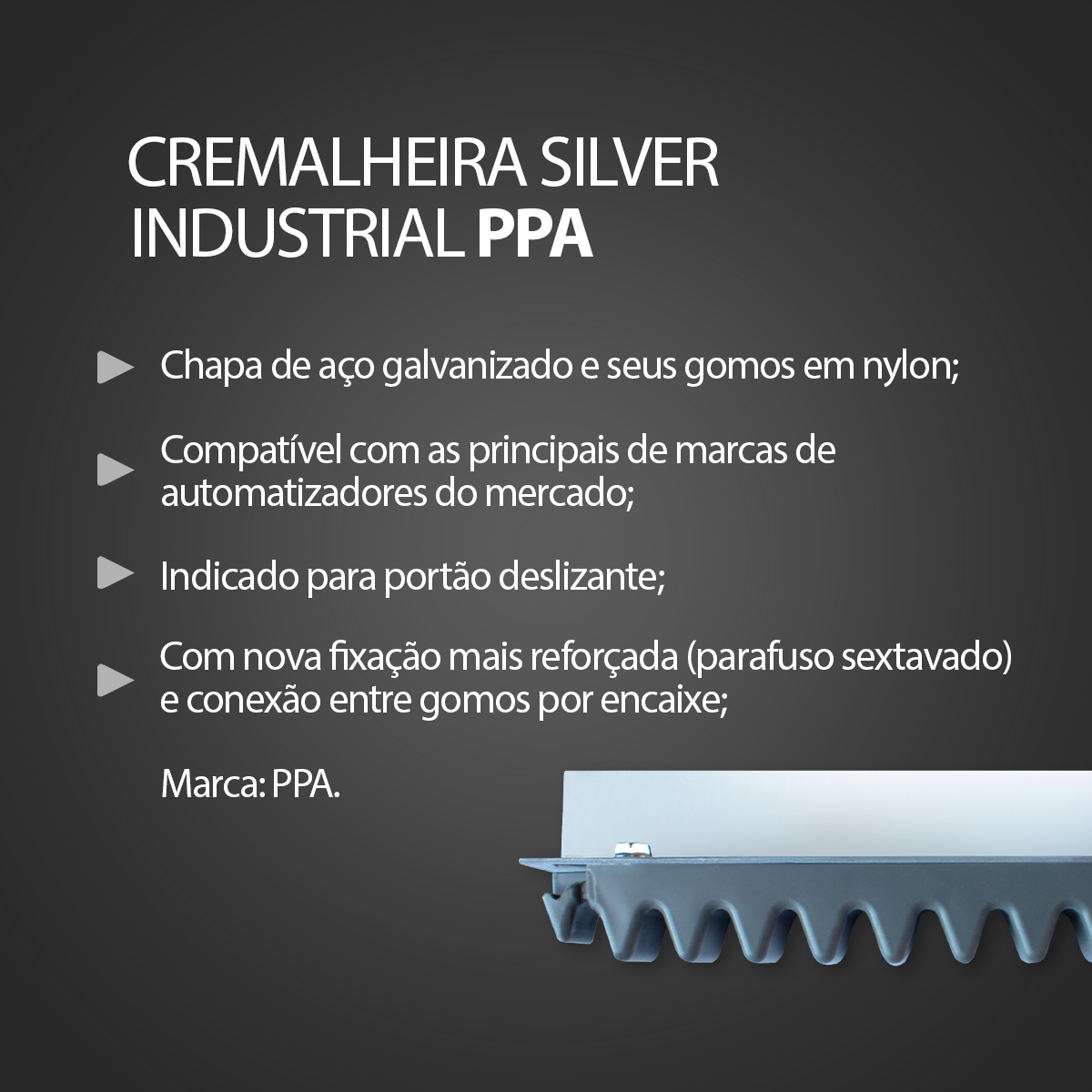 Barra de Cremalheira Silver Nylon Industrial 1,5m PPA - Imagem 3