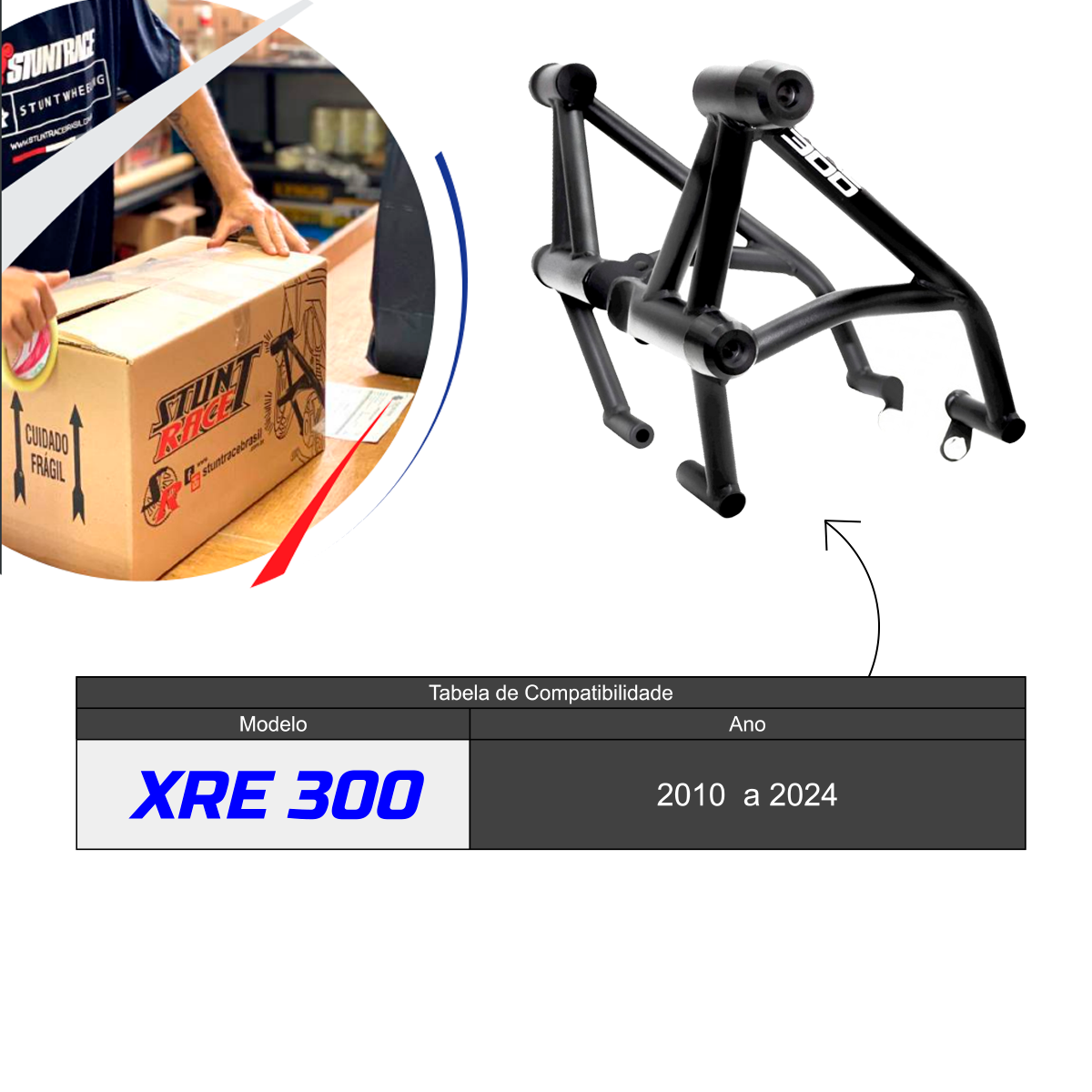 Protetor De Carenagem Xre300 Honda Preto Brilho Stunt Race - Imagem 6