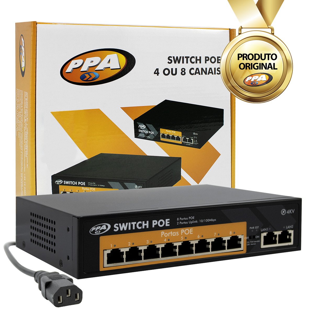 Switch Poe de 8 Portas 120W PPA