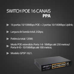 Alternative view of Switch Poe de 16 Portas 120W PPA