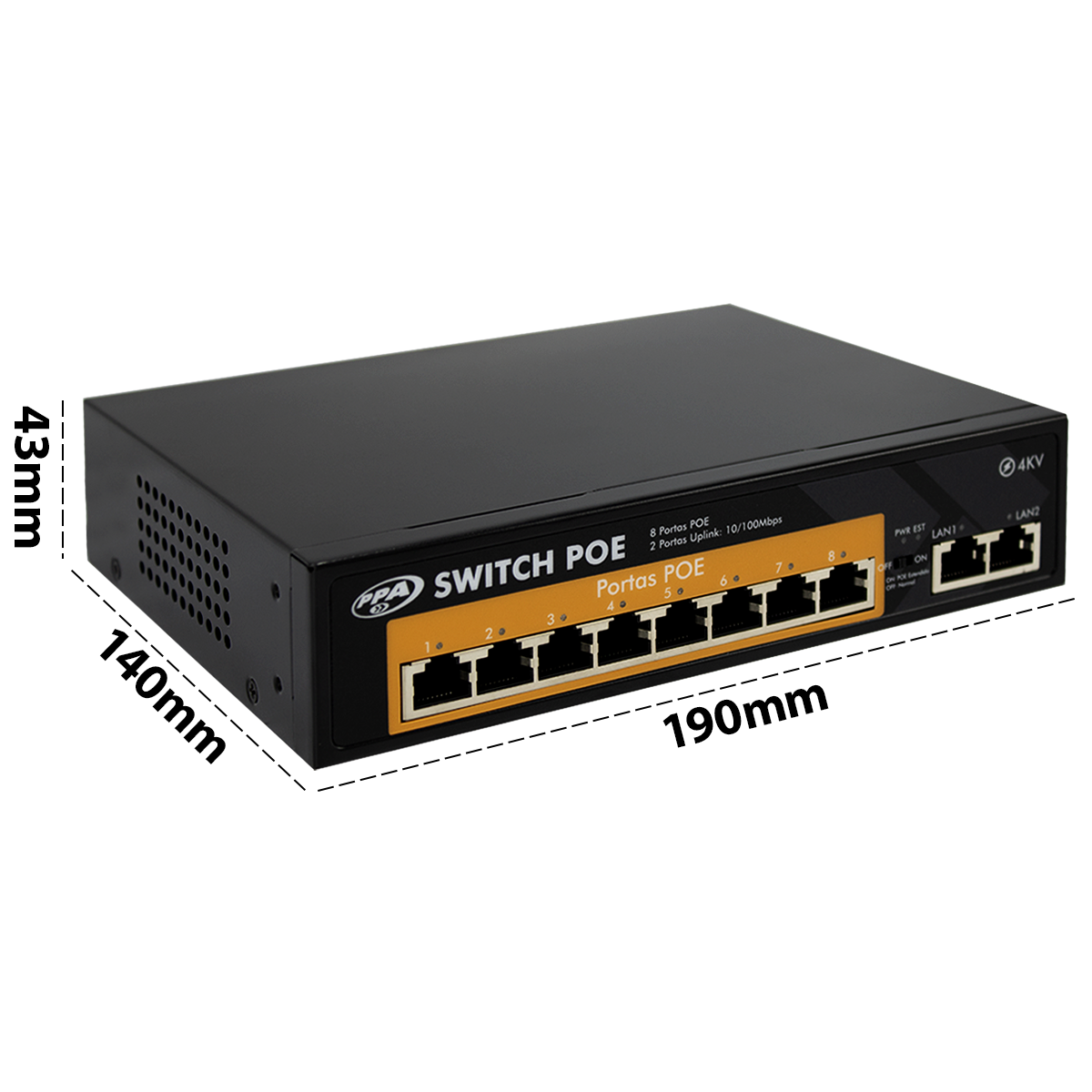 Switch Poe de 8 Portas 120W PPA - Imagem 4