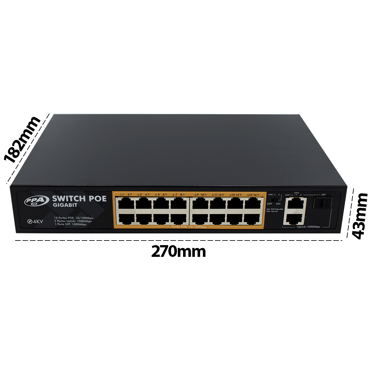 Switch Poe de 16 Portas 120W PPA - Imagem 4
