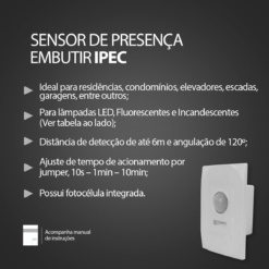Sensor De Iluminação De Embutir Branco Ipec - Imagem 3