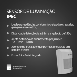Sensor De Iluminação De Sobrepor Branco Ipec - Imagem 3