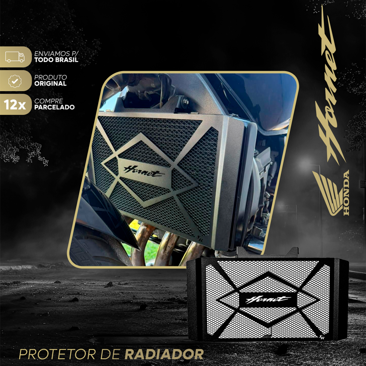 Protetor de Radiador CB 600F Hornet Stunt Race Tela Preta - Imagem 9